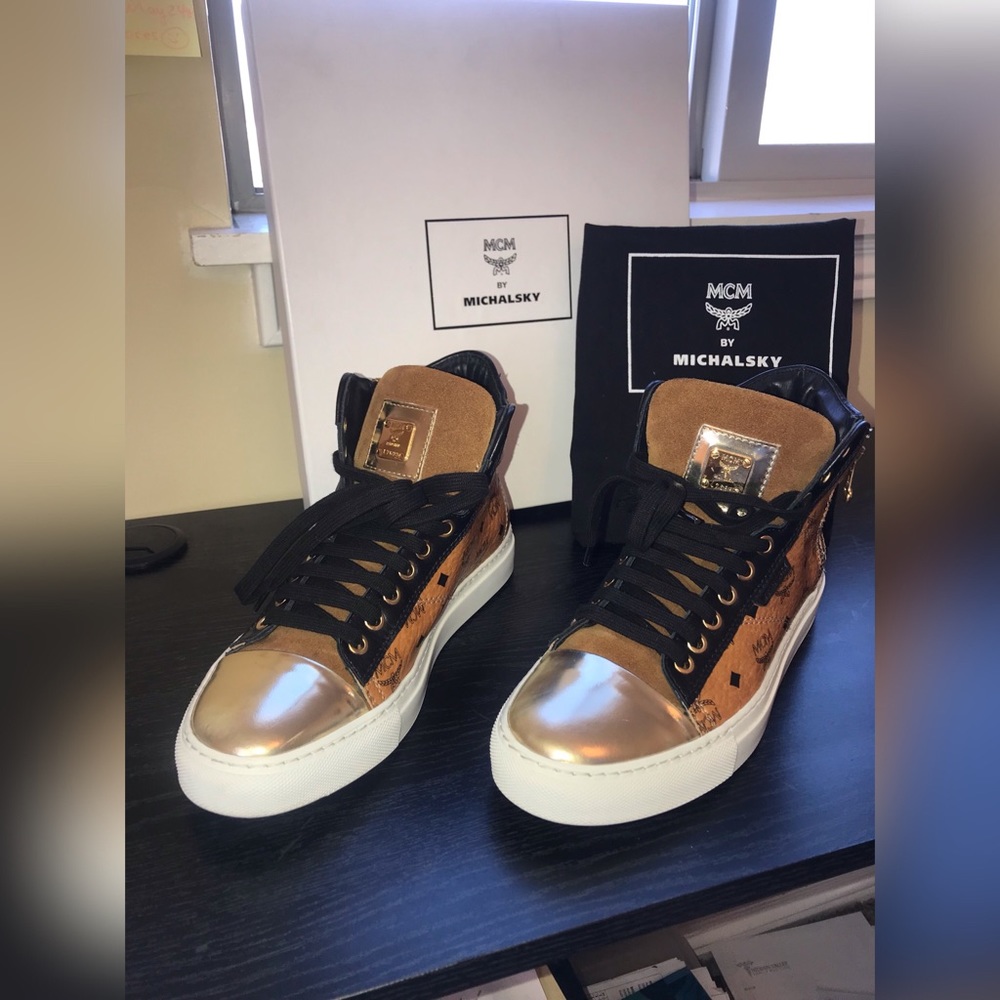 100% Authentic MCM Cognac Monogram Sneaker.